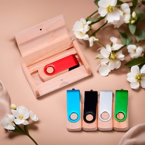 Individuell gravierte, drehbare USB Flip BOX aus Holz Ideal für Hochzeiten, Jubiläen, Fotografie und Logos. Verfügbar in 8GB 64GB 5 Bild 2