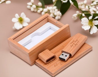 Engraved Wooden USB Drive with Box: Personalized Wedding Photo Gift