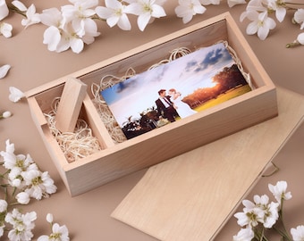 Personalisiertes graviertes Holz USB Stick in Walnuss / Ahorn Box - Box für 4x6 in (10x15 cm) - 5x7 in (13x18 cm) Fotos. Größen: 8GB-128GB. #15