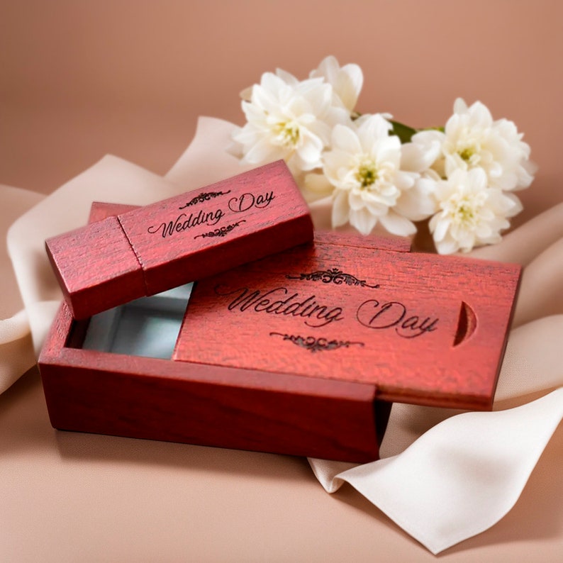 Custom Engraved Wooden USB Drive in Walnut/Maple Box Ideal for Weddings, Anniversaries, Photography, and Logos. Available in 8GB-128GB 20 #7 rosewood(usb+box)