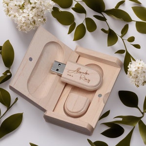 Clé USB en bois gravée personnalisée dans une boîte en érable - Idéale pour les mariages, les anniversaires, la photographie et les logos. Disponible en 8 Go-128 Go #9