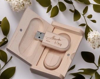 Custom Engraved Wooden USB Drive in Maple Box – Ideal for Weddings, Anniversaries, Photography, and Logos. Available in 8GB-128GB #9