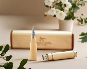 Stylo à bille véritable en bois gravé personnalisé avec boîte-cadeau - Idéal pour les mariages, les anniversaires, la photographie et les logos 8 Go-64 Go # 18