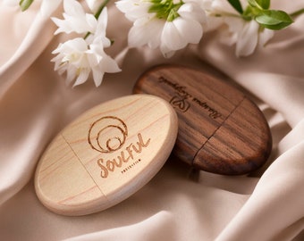 Custom Engraved Wooden Natural Pebble Shape USB Drive in Box – Ideal for Weddings, Anniversaries, Photography, and Logos. 8GB-64GB #27