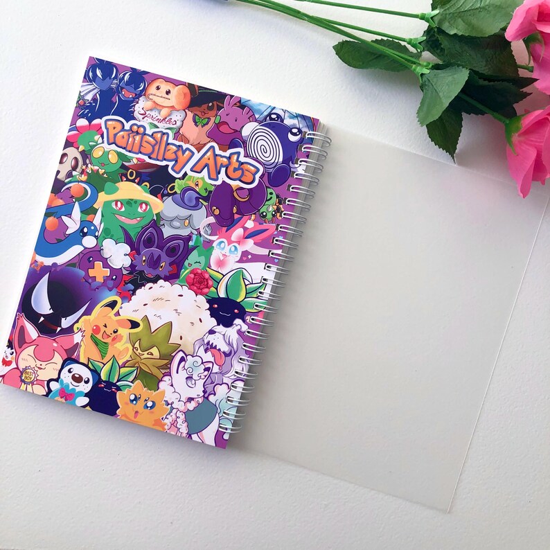 Image of the back of the sticker book lying open, with the frosted clear plastic protective cover open revealing the card stock decorative back cover underneath.