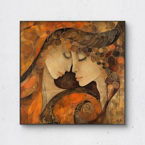 Gold Girls, Lesbian Lovers, Sapphic Art, Digital Art Print, Art Prints Download, Digital Download Art, Printable Wall Art