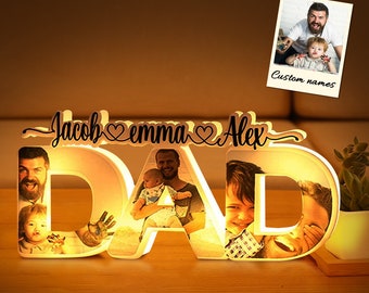 Personalized Father's Day Night Lamp Custom Acrylic Family Photo Dad Night Light with Name