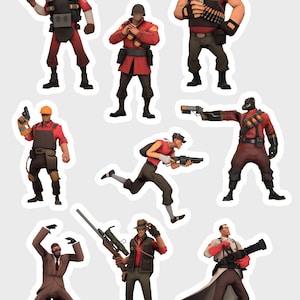 TF2 Sticker Sheet - All Team Fortress Two Classes - Scout Soldier Pyro Medic Engineer Spy Heavy Sniper Demoman