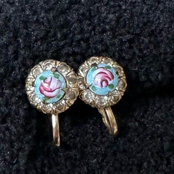 1940s Vintage Guilloche Rose Screw Back Earrings Vargas and Company