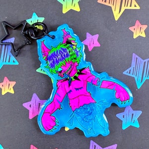 Sparkledog Transgender Furry Acrylic Keychain | Glow-in-the-dark Candygore Furry | Scenecore Epoxy Charm Bag Clip | 3 inches