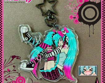 Scene Hatsune Miku Acrylic Keychain | Emo Scenecore 2000s Vocaloid | Charm Bag Clip | Y2K Alternative Charms | 2.5 inches