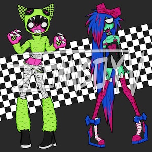 Scene Monster Girl Adoptable Characters | Humanoid Emo Scene Alternative OC Original Character Design | Zombie Cat Feminine Adopt