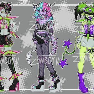 Spiked Monster Girl Adoptable Characters | Humanoid Emo Scene Alternative OC Original Character Design | Zombie Demon Alien Feminine Adopt
