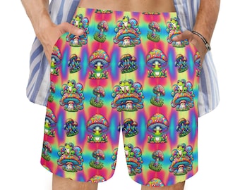 TRIPPY TOAD TECHNICOLOR | Men's Shorts Bottoms Rave Wear Music Festival Psychedelic Frog and Mushroom