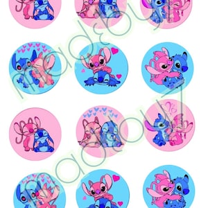stitchh and angel edible toppers, oreo toppers, treats toppers, kids birthday party, edible images, cake decorations, cake toppers