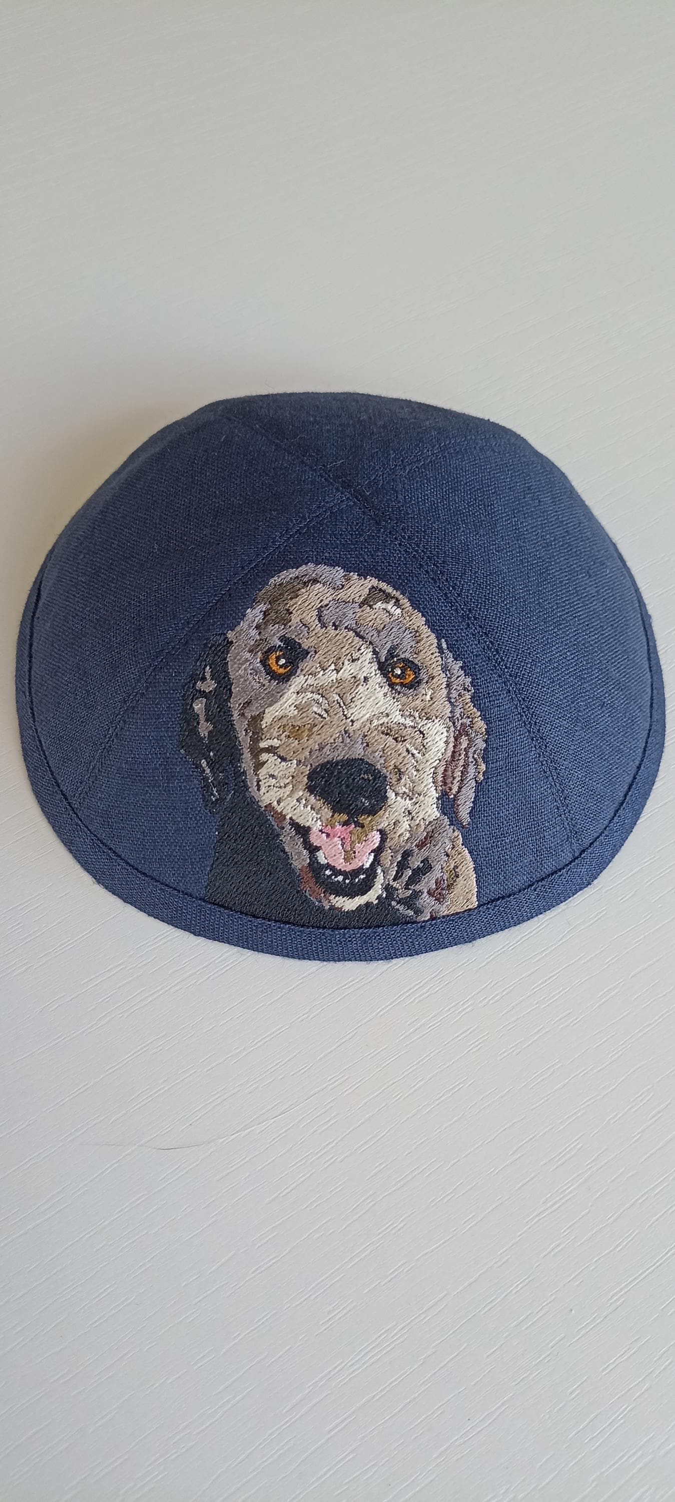 Linen embroidered kippah with your pet-Personalized yarmulka-Wedding kippah-Men's Yarmulke with lovely dog's portrait-Custom Gift- Dog Face