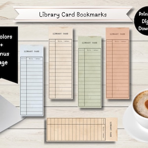 Bokmärke med bibliotekskort - Författare / Boktitel / Datum färdigt - Bokklubbs- eller lärarpresent - 5 färger plus bonussida (digital nedladdning)