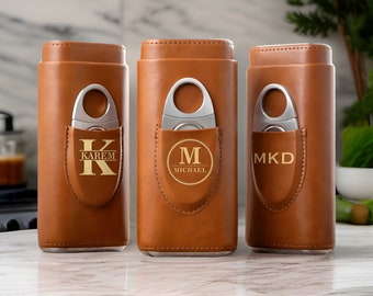 Personalized Cigar Case, Custom Leather Cigar Holder with Cutter, Cigar Case, Groomsmen Gifts, Gift for Husband, Gift for Dad, Gift for Him