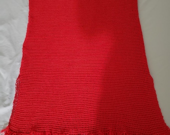 Handmade Red Crochet Bathing Suit Cover-Up – Lightweight, Breezy Beachwear with Fringe Hem