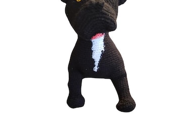 Handmade Crochet Black Dog Plush – Adorable, Soft Stuffed Animal with White Chest Patch