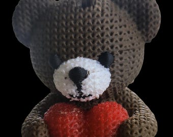 Crochet Teddy Bear Keychain 3D Printed | Cute Heart Bear Bag Charm | Mini Teddy Keyring | Valentine Gift for Her Him | Anniversary Gift