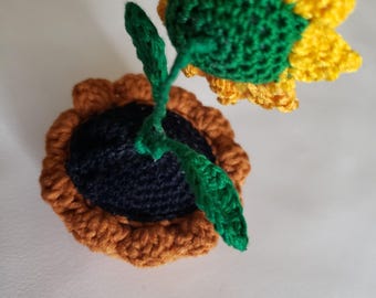 Handmade Crochet Rose in Pot – Decorative Flower Accent
