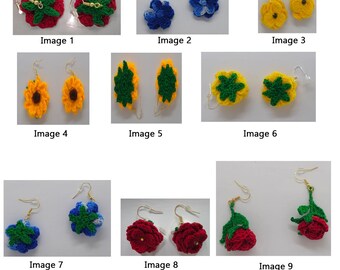 Earring Selection – Handcrafted Crochet Floral Earrings (Set of 9 Styles)