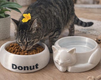 Personalized Cat Bowl | Custom Pet Name Dish | Cute Kitty Design | 3D Printed Cat Food or Water Bowl | Gift for Cat Lovers