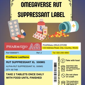 Etiqueta personalizada Omegaverse RUT SUPPRESSANT | A/B/O, ABO, Rut Suppressant, Omega, Alpha Modelo personalizado para impressão Canva
