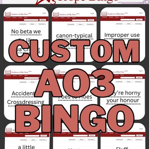 Aangepaste BINGOKAART Ao3-tags en tropen canvassjabloon voor gezelschapsspellen | Bewerkbaar en afdrukbaar | 3 x 3, 4 x 4, 5 x 5 roosters beschikbaar