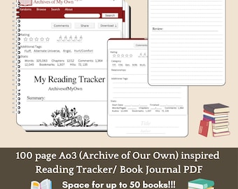 Digital Fanfic Review Reading Tracker Journal Ao3 Themed 100 page Book Tracker PDF