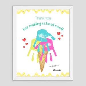 Danke, dass Sie die Schule cool gemacht haben - Handabdruck Art Craft - Kinder Kleinkind - Geschenkandenken Karte - Kindertagesstätte Vorschule, Anerkennung für Lehrer