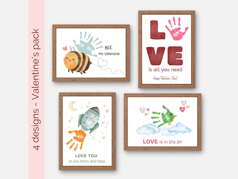 Valentine Handprint Bundle of 4 Valentine's Day Handprint Art Craft