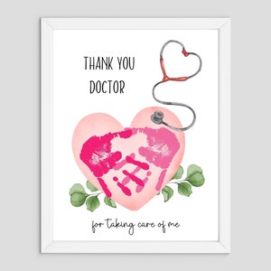 Apprezzamento del medico o regalo di ringraziamento - Artigianato artistico con impronta a mano - Bambini neonati - Biglietto ricordo fai da te - Canva modificabile - Giornata del pediatra
