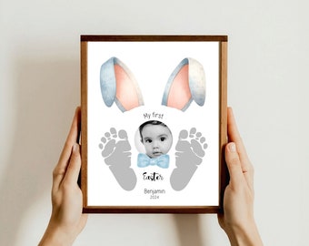 Mein erster Osterhase - Foto Fußabdruck Kunst Handwerk - Baby Kleinkind -DIY Karte Geschenk Andenken- Bearbeitbar in Canva- Tagespflege Vorschulaktivitäten