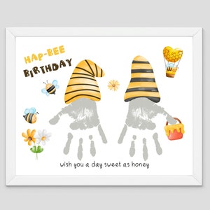 Aniversário Hap-BEE - Gnomos Handprint Art Craft - mãe pai avó - Crianças Bebê Criança - Cartão de lembrança de presente DIY - Atividade pré-escolar de creche