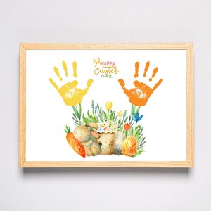 Artisanat d'art empreinte de main joyeux jour de Pâques - oeufs de pâques - enfants bébé bambin - carte cadeau souvenir - imprimable - activités de garderie préscolaire préscolaire