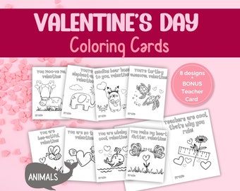 Valentinstag Ausmalkarten für Kinder – Valentinstagskarten zum Valentinstag im Klassenzimmer – Valentinstag Geschenk für Kinder – DIY Geschenke – Tiere
