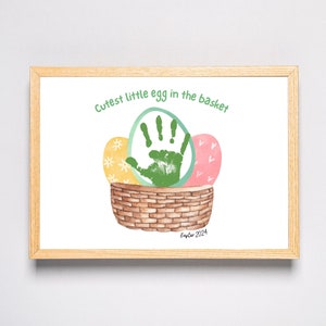 Niedliches kleines Ei im Korb - Ostern 2024 Handabdruck Art Craft - Kinder Baby Kleinkind - Geschenk Andenken DIY Karte - Printable-Kitas Vorschule