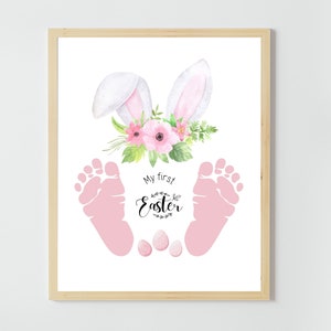 Mes premières pattes de lapin - créations artistiques d'empreintes de pas de Pâques - bébés tout-petits enfants - carte cadeau bricolage souvenir - imprimable - activités préscolaires en garderie