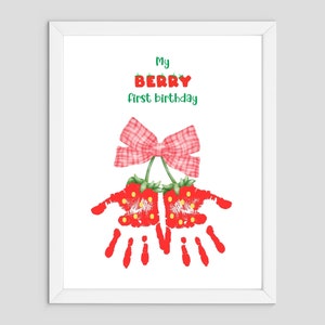 Primeiro aniversário de Berry - Artesanato de impressão de mão - mãe, pai, avó, tia - Crianças, bebês, crianças pequenas - Cartão de lembrança de presente - Atividade pré-escolar de creche