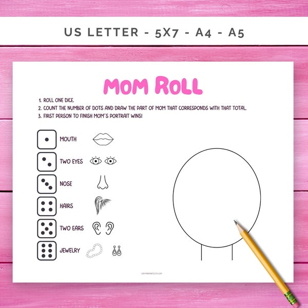 Mothers Day Dice Game, Printable Games, Classroom, Roll a Mom, Instant Download, Family Game Night, Kids Mother Day Game, Preschool Activity