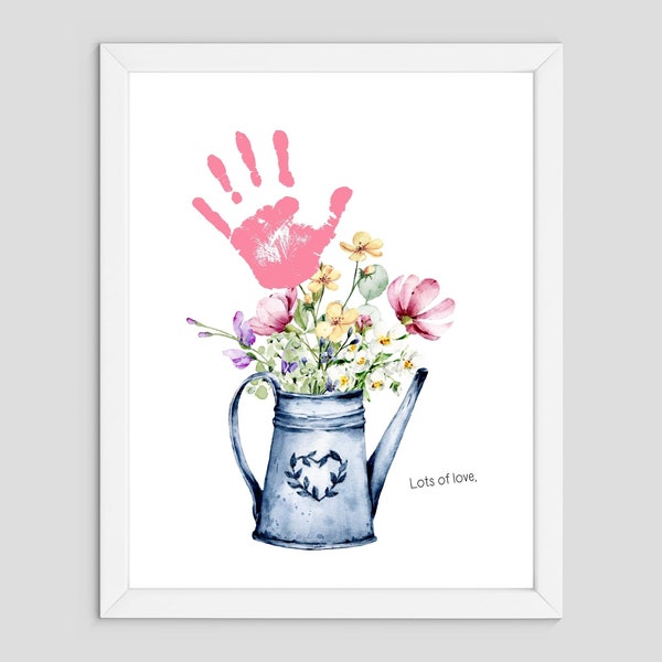 Flowers in Watering Can - Handprint Art Craft - Kids Baby Toddler - DIY Gift Keepsake Card - Mothers Day - Daycare Preschool activities