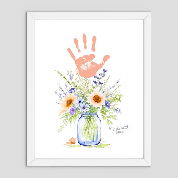 Flowers in Jar - Handprint Art Craft - Kids Baby Toddler - DIY Gift Keepsake Card - Mothers Day - Daycare Preschool activities -  Love