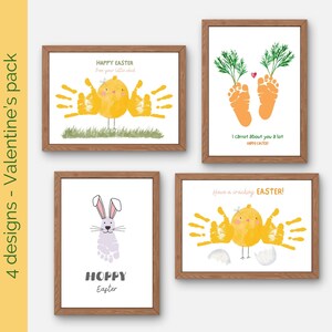 Lot de 4 empreintes de main de Pâques - artisanat d'art empreinte de main - enfants bébé tout-petit - carte souvenir cadeau bricolage - impression imprimable - garderie préscolaire