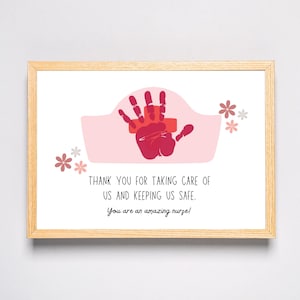 Verpleegkundige waardering of bedankje - Handafdruk Art Craft - Kids Baby Peuter - DIY Gift Keepsake Card - Afdrukbaar - Nurses Week Day