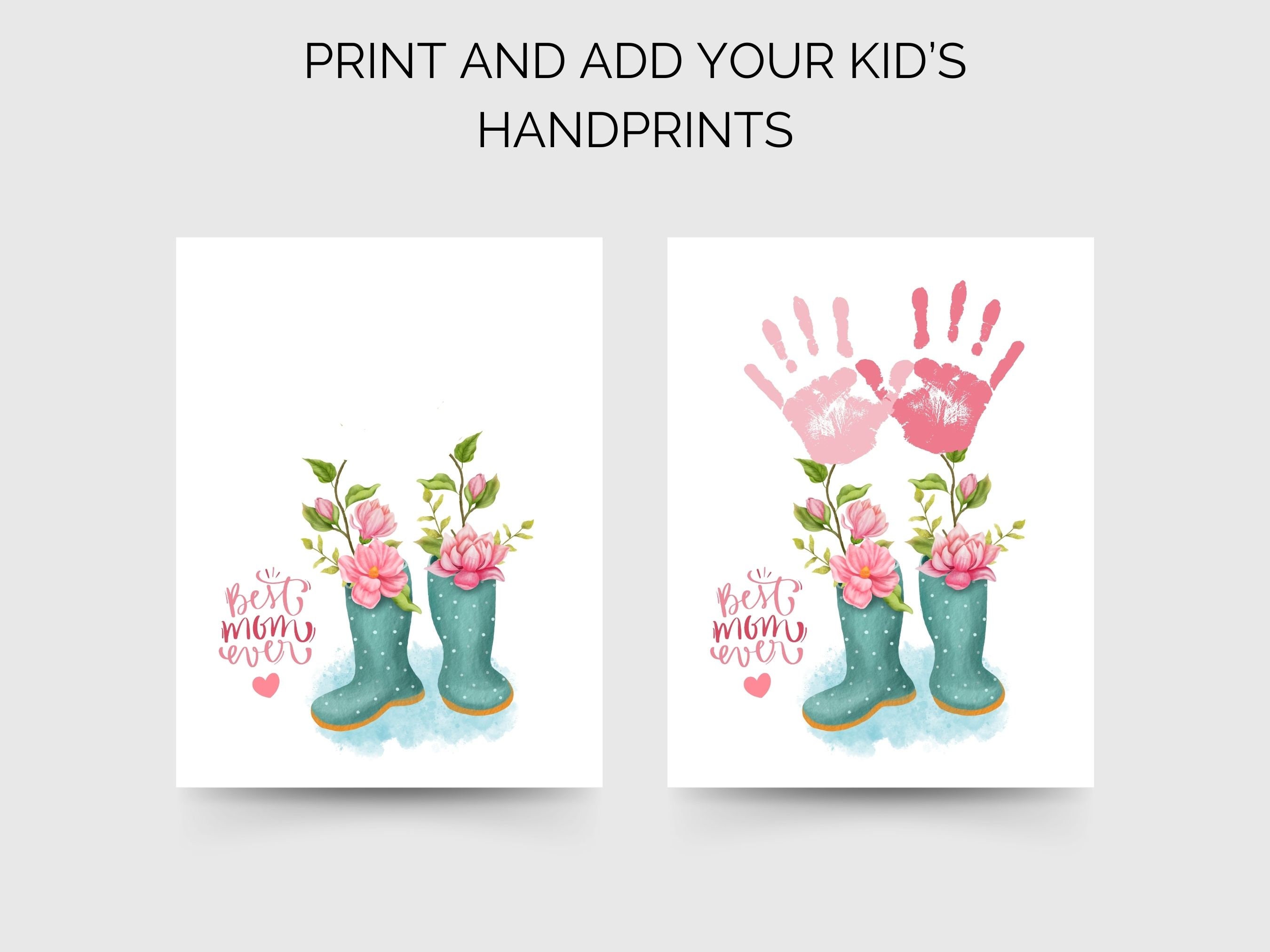 Best MOM Ever Flower Handprint Art Craft Bouquet Kids Baby Toddler Gift ...