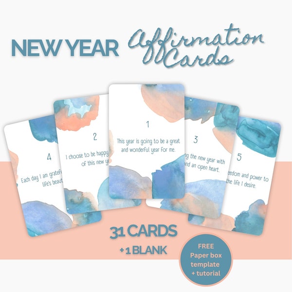 Affirmation Cards New Year 2024 - Digital download - Positive Daily Affirmations - Watercolor - Manifestation Success - Vision Board