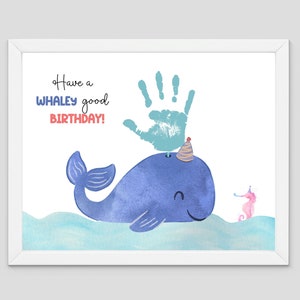 Whaley Good Birthday - Handprint Art Craft - mãe pai avó tia vovô - Crianças Bebê Criança - Cartão de lembrança de presente - Creche pré-escolar
