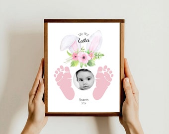 Mein erster Osterhase - Foto Ostern Fußabdruck Kunst Handwerk - Baby Kleinkind - Karte Geschenk Andenken - Bearbeiten Sie in Canva - Tagespflege Vorschulaktivitäten